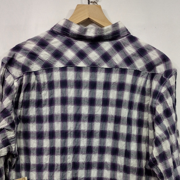 Threads for Thought Organic Cotton Plaid Button Shirt Mens XL Purple White Retro - Picture 6 of 9